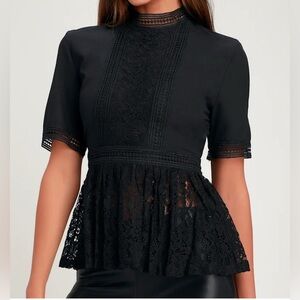 Scobe Elegant Black Lace peplum Top SZ:XL